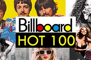 collage of popular music artists and the words Billboard Hot 100